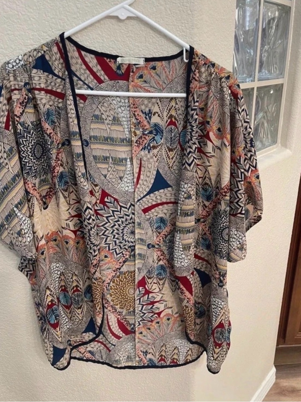 Printed Boho Kimono Tunic - Cream Multi